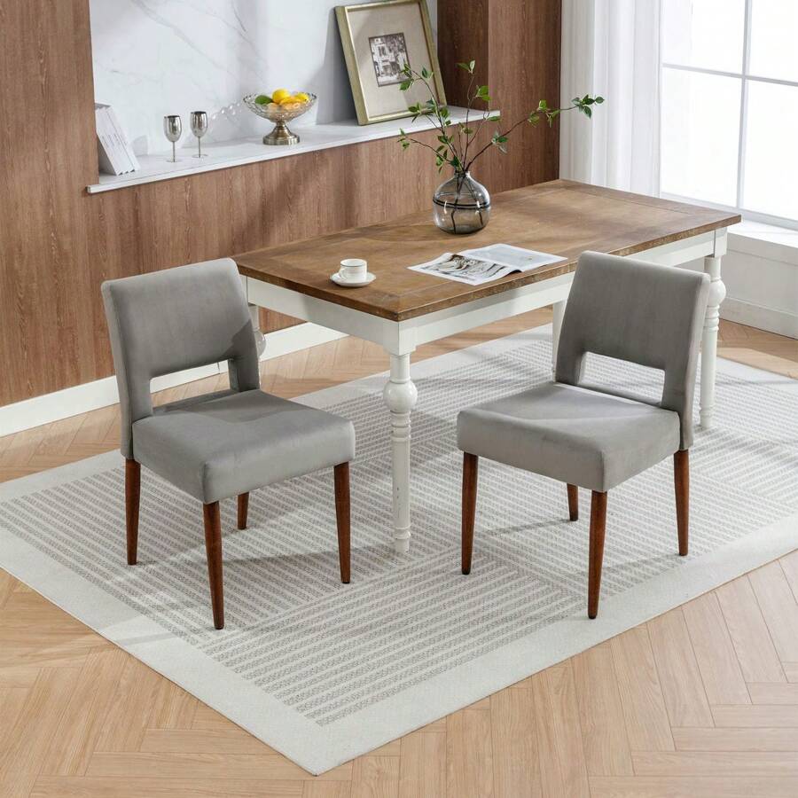 Dining Chairs Set Of 2, Upholstered Curved Backrest Seat Cushions Chairs For Restaurants Living Rooms Kitchens Offices - Grey - View 1