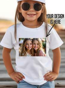 Customized Spring/Summer Girls T-Shirt, Outdoor Sports Tees, Customize Your Photo/Family/Idol/Anime Cartoon/Personal Portrait/Pet/Baby/Friend Images, Memorial Gift, Back To School, Birthday Gift, Party, Casual T-Shirt, Photo Print, Holiday Gift, Best Friend Gift, Surprise Gift, Vacation Wear - White - View 1