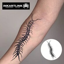 1pc 6*20cm INKARTLINK Centipede Botanical Juice Tattoo Sticker, Magic Tattoo, Semi-Permanent Tattoo, Realistic Fake Tattoo, Lasts 1-2 Weeks, Photorealistic Style - Black - View 2