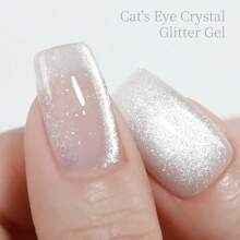 XEIJAYI 1Pc 15ml Universal Cat Eye Gel Nail Polish, Bright Silver UV Gel Nail Polish, Glitter Magnetic Nail Art Varnish, UV/LED Lamp Needed, For Women Home Salon Nail Art DIY-No Magnetic Stick Included