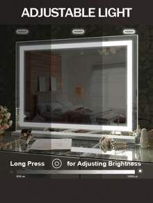 FENCHILIN Illuminated Mirror With Bluetooth Mirror Can Adjust 3 Light Effects For Wall/Desktop Dual Purpose Makeup Mirror Bathroom Mirror Size Mirror White 80cm X 58cm