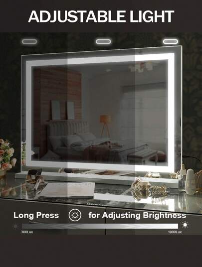 FENCHILIN Illuminated Spiegel Bluetooth Can Adjust Verlichting Effects Wall/Desktop Dual Purpose Makeup Bathroom Size Wit 80cm 58cm view 7