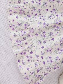 Young Girls Knitted Hollow Short Crop Top With Floral Print Dress 2 Pieces Set, Casual, Spring/Summer