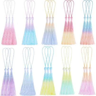 10pcs 13cm Gradient Color Soft Tassels, Colorful Tassels For Handmade Crafts Silk Tassels, For Jewelry Making DIY Projects Bookmarks Keychain Crafts
