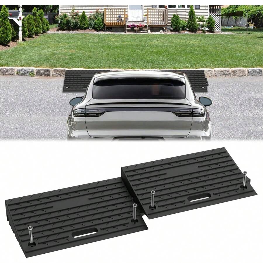 YARDIN 2 rampas de acera, rampa de umbral de puerta de goma, rampa de acera para automóvil, motocicleta, umbral de puerta de rampa para vehículo de silla de ruedas para bordillos de 10 cm de alto, negro - 53x32x10 cm