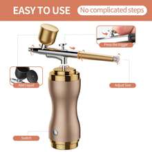 Rechargeable Wireless Airbrush Kit With Compressor - Suitable For Nail Art, Painting, Cake Decorating, Anti-Clogging High Pressure Airbrush Set With 0.3mm Nozzle Tool - Champagne - View 3