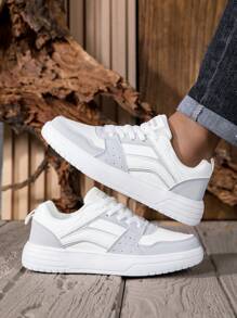 1 Pair Men's Low Top Lace-Up Skate Shoes, Solid Color Fashion PU Upper Breathable Anti-Odor Outdoor Skateboard Shoes, EVA Lightweight Sole, Street Style Couples Casual Shock Absorbing Sneakers