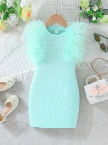 Young Girl Cute Fashionable Casual Summer New Arrival Exquisite Lace Short Sleeve Round Neck Dress - Green - View 6