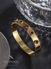 XUPING JEWELRY 1 chiếc vòng tay 3 lá bằng thép không gỉ mạ vàng 24K thời trang sang trọng, thích hợp cho phụ nữ, tiệc tùng và làm quà tặng - Xem 6