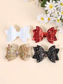 4/8pcs Glitter Hair Bows For Girls Sparkling Gold Silver Glitter Bow Hair Clips Red Black White Solid Color Glitter Bow Hairpins Headgear Shiny Bow Barrettes Girls Holiday Outfit Decor Headpiece Kids Baby Hair Accessories