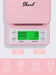 shoxil 1pc Pink Coffee Scale With Timer, LCD Backlight Display, High Accuracy Kitchen Food Scale With Tare Function, 6.6LB/3KG Max Load, 0.1g Precision Sensor (Batteries Not Included)