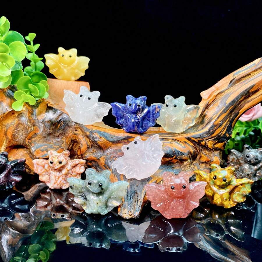 1 đồ trang trí chạm khắc hình con dơi chất lượng cao, đá tự nhiên, kim tuyến, quà tặng sinh nhật, quà tặng cho phụ nữ, quà tặng cho bạn gái, trang trí cảnh, trang trí máy tính để bàn, đồ trang trí pha lê.