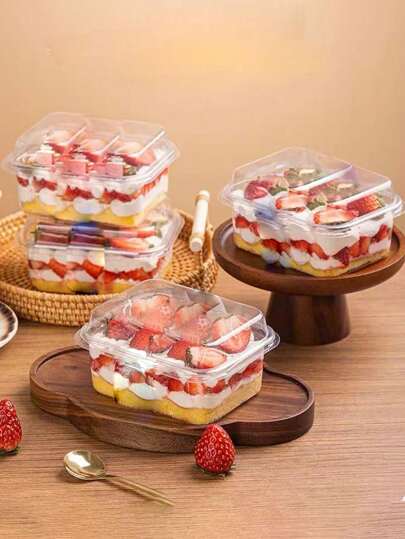 10pcs-20pcs Strawberry Cream Tiramisu Crepe Mousse Pastry Fruit Cake Packaging Boxes, Dessert Takeout Containers