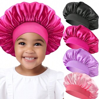 Awegeo 4 st/set barnhuvar, enfärgad satin silkeslen Stretchy sömnmössor, fashionabla hårvårdsmössor