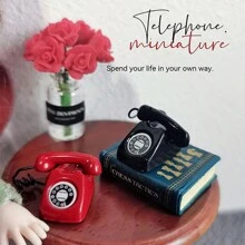 1pc 1:12 Scale Dollhouse Accessories, Mini Telephone Model For Miniature Food Toys, Diorama Scenery, Creative Decor, Toy Model, Terrarium DIY, Alloy Ornament, Christmas/New Year Gift