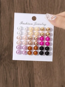 18 Pairs Minimalist Multi-Color Round Stud Earrings For Women, Lightweight Resin Material, Suitable For All Seasons & Everyday/Party Wear - Multicolor - View 14