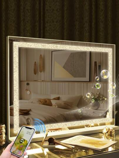 FENCHILIN Illuminated Spiegel Bluetooth Can Adjust Verlichting Effects Wall/Desktop Dual Purpose Makeup Bathroom Size Wit 80cm 58cm