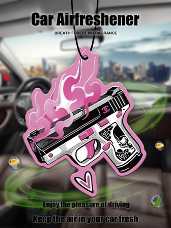 粉色手槍設計車載香氛，可作為汽車車內、衣櫥香包或裝飾掛件使用