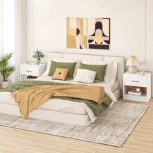 Lifezeal Modern Nightstand Bedside Table With Drawer Open Storage Shelf For Small Spaces Light Gray/Oak&White/Natural&White/Natural/White/Dark Gray - 白色 - 查看 4