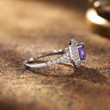 1 pièce Anneau accessoire unisexe, en argent sterling 925 avec gemme violette synthétique et pierres rondes de moissanite, anneau de luxe haut de gamme pour homme, cadeau pour le port quotidien, les fêtes, la Saint-Valentin, poids en argent 7g