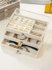 1 Three-Layer Acrylic Flannel Jewelry Box, Drawer Style Jewelry Storage Container, Necklace, Earring, Ring Jewelry Storage Box - Jewelry Box - View 9