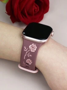 Pulseira compatível com flor de rosa esculpida de 1 peça, 41 mm, 40 mm, 44 mm, 45 mm, 42 mm, 38 mm, 49 mm e 46 mm para mulheres, pulseira floral fofa, pulseira esportiva de silicone macio compatível com Series SE 10, 9, 8, 7, 6, 5, 4, 3, 2, 1 Ultra, pulseira elegante com elemento rosa