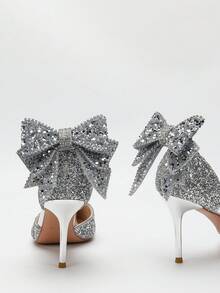 Rhinestone Butterfly 9cm High Heel Shoes, Detachable Silver Chain Decorations, Premium Party Heels
