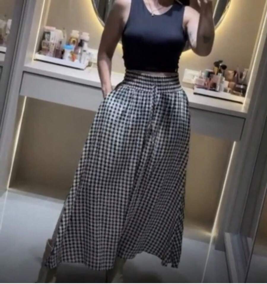 Solid Women's Long Skirt - kẻ sọc đen trắng - Xem 1