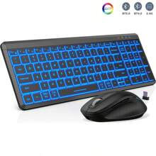 Ergonomic Bluetooth5.0 Dual Modes Wireless Silent Keyboard And Mouse Combo RGB Backlits Rechargeable Wireless Keyboard Mouse Set For WinXP/7/8/10/VISTA//Android - Black - View 1