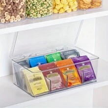 1 Piece Of Plastic Stackable Partition Storage Box Cover, Suitable For Kitchen Cabinets, Countertops, Tea And Coffee Bag Storage Boxes, 8 Transparent Compartments, Baskets, Boxes And Containers For Home Organization