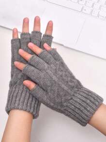 1 件羊驼毛混纺保暖防风透气露指手套，简约设计，适合户外活动，秋冬季