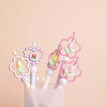 1pc Stress-Relief Rotating Tulip Shaped Ballpoint Pen, Cute Clickable 0.5mm Black Ink Pen