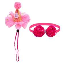 1 Set Pet Bow Tie Hat, Birthday Party Decorations, Lace Sequins Bowknot Pet Hat Set