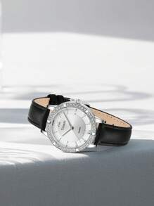 1pc Women Elegant Minimalist Fashion Leather Band Quartz Watch, Suitable For Daily Wear Or As Gift - Silver - View 4