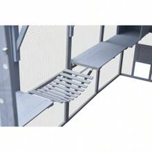 Outdoor Cat House Cat Enclosures 110" Large Kitten Playpen With Platforms,Upgrade Waterproof Cover-Grew&White