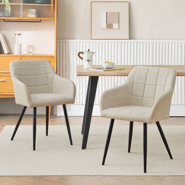 TUKAILAi Esszimmerstühle 2er Set Stühle mit Armlehne, Leinen Bezug, Esszimmerstuhl Küchenstuhl Polsterstuhl, Stühle für Esszimmer