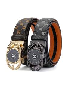 Nouvelle ceinture automatique pour hommes avec boucle de ceinture polyvalente et avancée avec lettres gaufr\u00e9es