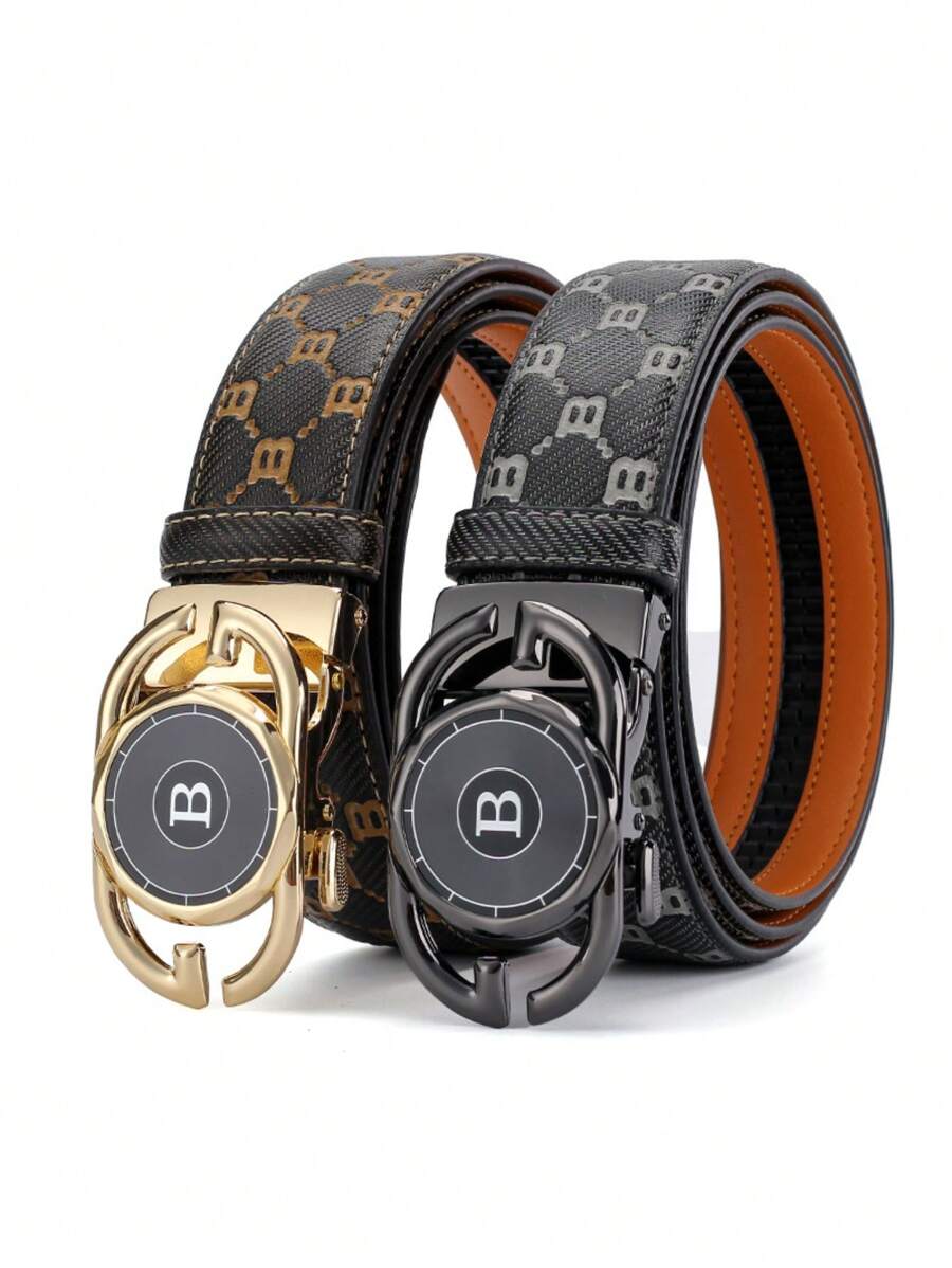 Nouvelle ceinture automatique pour hommes avec boucle de ceinture polyvalente et avancée avec lettres gaufr\u00e9es