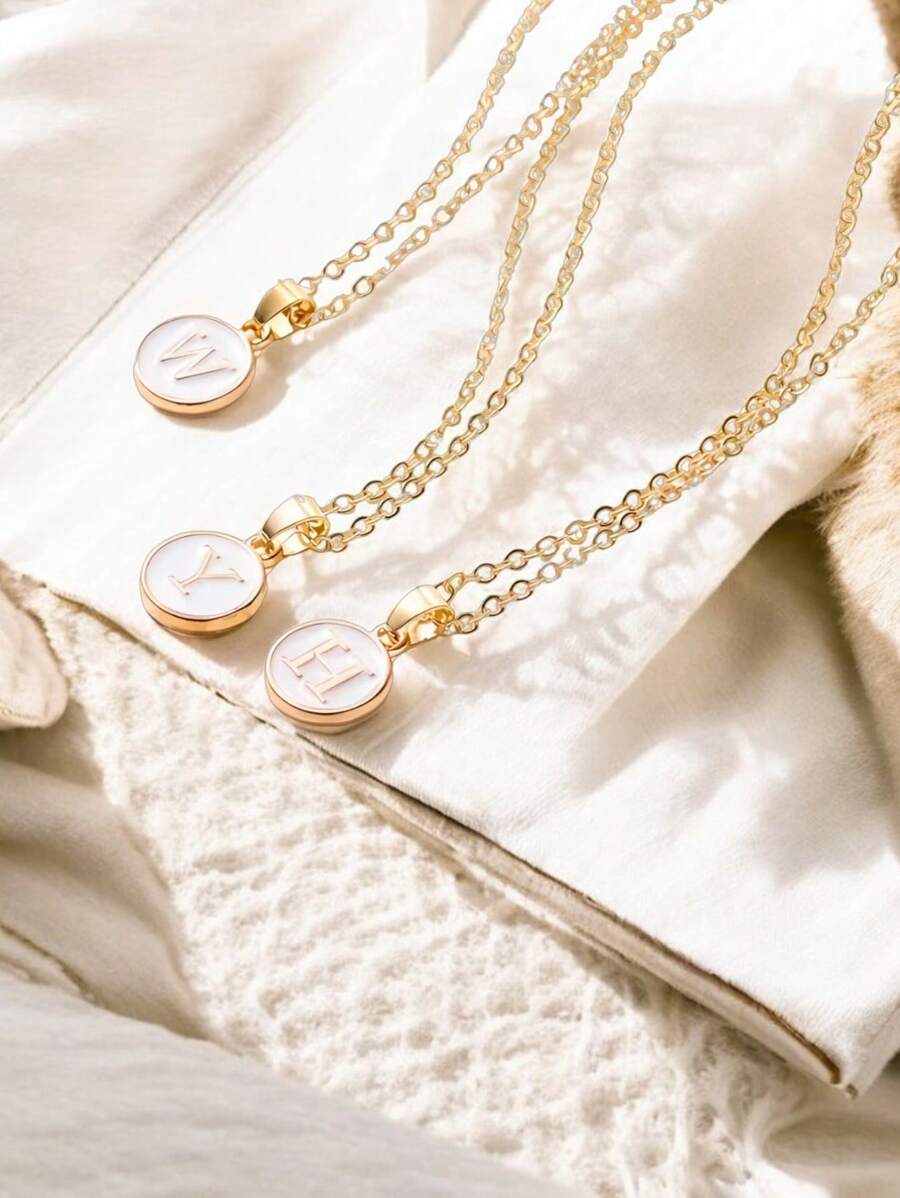 Colgante minimalista de esmalte con inicial para hombre y mujer, collar con colgante de A-Z blanca, letra del alfabeto, personalizado, regalo de joyería - Blanco - Ver 1