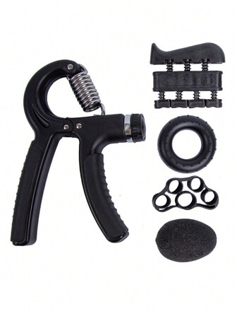 可调节阻力手握力器，用于肌肉锻炼和运动握力训练的前臂锻炼器，手部力量训练工具套件 - 5 件握力训练套装（硅胶手指握力器、握力球、握力环）健身房配件