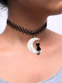 QYDCX Fashionable And Personalized Acrylic Moon Black Cat Black Lace Collar For Women's Daily Wear/Party Decoration, Pendant Accessories, DIY Jewelry Making, New Year Gifts, Valentine's Day Gifts - Classic - View 2