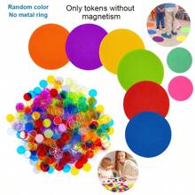 100 Stück farbige transparente Bingo-Chips und 2 Magnetstäbe, mit Farberkennungsfunktion, Lernspielzeug für das Bingo-Spiel, Farben können variieren (Orange, Gelb, Blau, Grün, Rot usw.), Bingo-Marker, Magnetspielzeug, Kinder-Bingo, Kinderteppich, oranger Teppich, Balancesteine