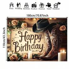 Pancarta de poliéster con diseño de vaquero de estilo campestre - Apta para decoraciones de cumpleaños, bodas, fiestas de graduación - No necesita electricidad - Apta para Pascua, Día de San Patricio, Día de San Valentín y Día de la Madre - Multicolor - Ver 8