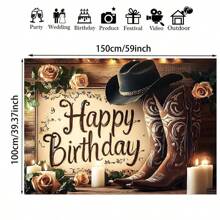 Pancarta de poliéster con diseño de vaquero de estilo campestre - Apta para decoraciones de cumpleaños, bodas, fiestas de graduación - No necesita electricidad - Apta para Pascua, Día de San Patricio, Día de San Valentín y Día de la Madre - Multicolor - Ver 6