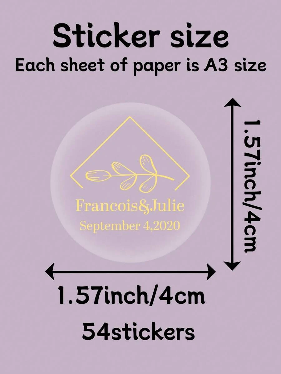 54-540Pcs Custom Wedding Stickers, Personalized Name Label Stickers, Customized Initials Round Stickers, Invitation And Gift Box Cup Stickers