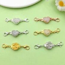 2/6pcs Magnetic Clasps For Jewelry Locking Rose Heart Magnetic Jewelry Clasp Lobster Clasp Self-Aligning Magnetic Rhinestone Clasps Magnetic Necklace Clasp For DIY Necklace Bracelets Jewelry Craft Making