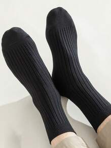 5 Pairs Men's Black Classic Moisture-Wicking Business And Sports Color Matching Dress Crew Crew Socks, Suitable For Daily Wear With Leather Shoes Or Sneakers, Fall