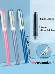 [Customized] Engraved On The Pen Shaft / Provide 1pc Elegant, Fashion, Beautiful Custom Ink Refillable Fountain Pen With 0.28mm Fine Nib / Smooth Writing, Comes With 30pcs Ink Cartridges 3.4mm In Diameter, Thoughtful Daily Writing/Calligraphy Pen, Personalized Gift For Valentine's Day, Christmas, Father's Day, Teacher's Day, Thanksgiving Back To School