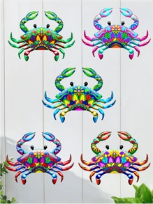 5 件彩色金属螃蟹墙饰，适用于家庭和花园装饰，适用于客厅、卧室、书房、花园、户外用餐区、浴室和阳台