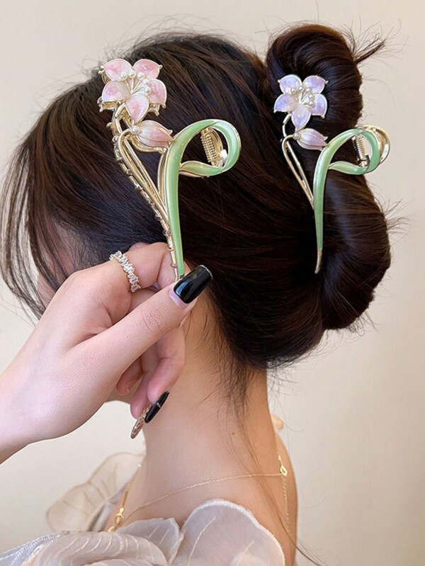 Lily Flower Bud Hair Claw Clips, Large Decorative Crab Claw Hair Clips For Women, Cute Hair Claw Hair Accessories